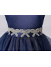 Navy Blue Satin Organza Gorgeous Flower Girl Dress
